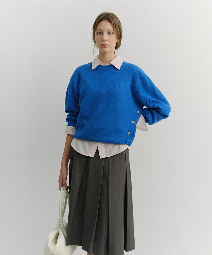 Deonseuteu Unisex Buttoned Crewneck Sweater_Udsw6A107_Blue