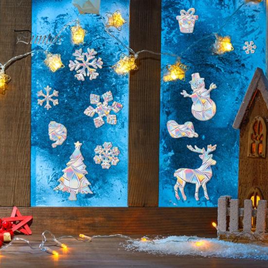 Christmas Window Sticker Protects Birds Prevent Collisions Colorful Reflective Static Adhesion Elk Snowflake Pattern Rainbow Prism Home Decor Decals