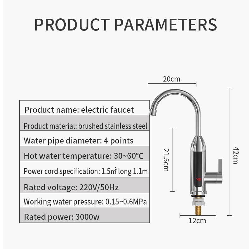 3000W Electric Water Heater Kitchen Faucet Instant Hot Water Heater Faucet Hot Cold Water Dual-Use LCD Display Instant Heating