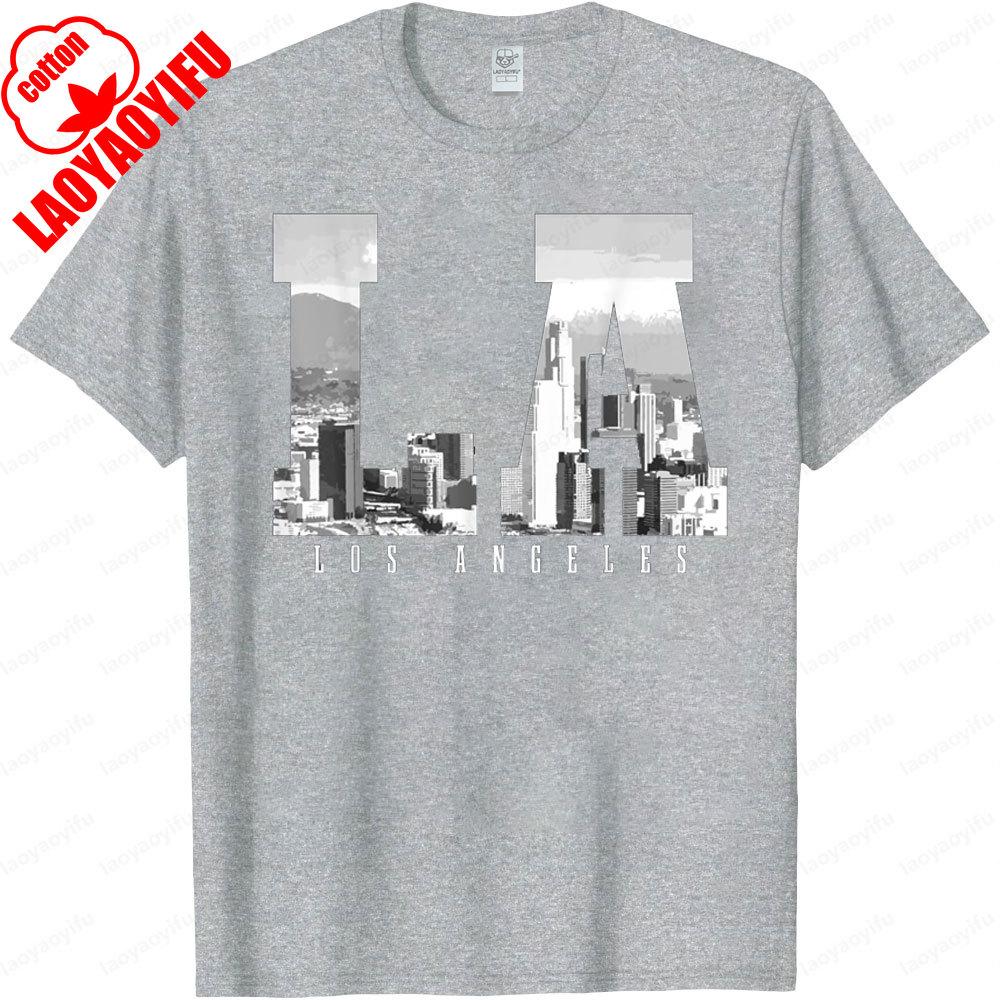 Los Angeles California LA Skyline Pride Black White Vintage TShirt Fashion Classic Tshirt Men Women Casual Summer Short Sleeve