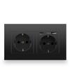 EIOMR EU Standard Power Socket, Single and Double 220V 16A White Black PC Panel EU Socket, Wall Usb Type-C Plugs Outlet for Home