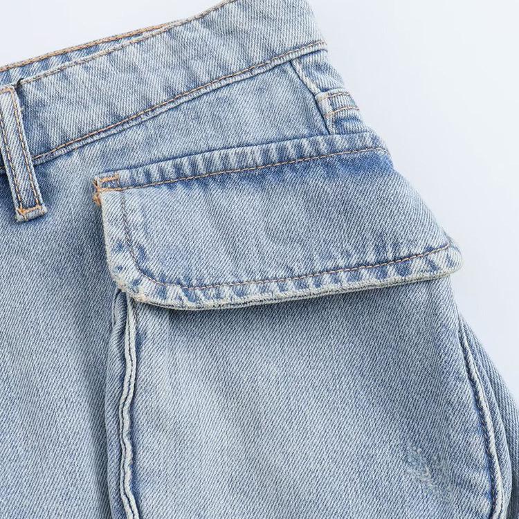 10644- Women's High-Waisted Denim A-Line Mini Skirt with Multi Pockets