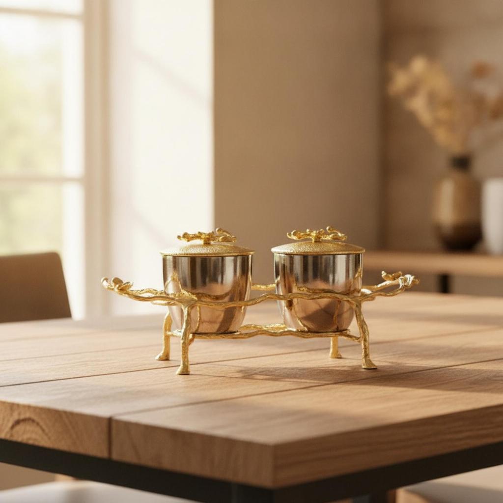 Condiment Jar with Stand Stainless Steel Jars GoldenHuedTone Seasoning Pot Rack for