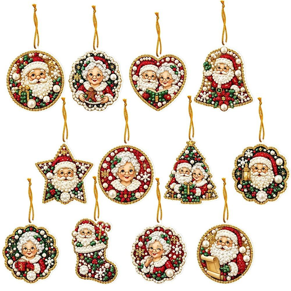 12pcs Christmas Hanging Ornaments Acrylic Board Rhinestone Decoration Set Fireplace Wreath