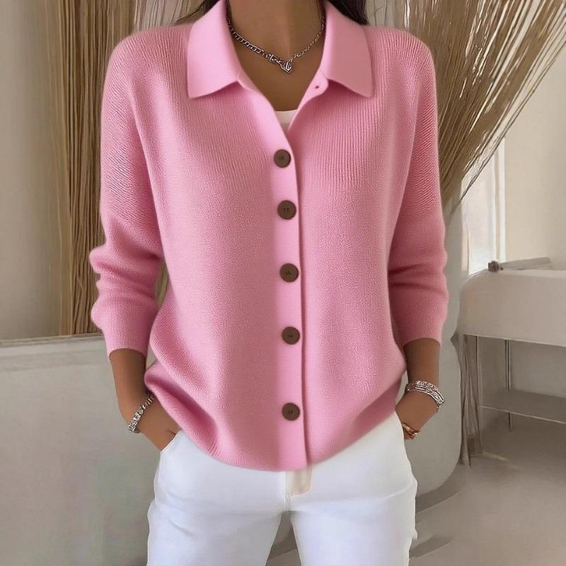 Damen S Gestrickter Knopf-Cardigan Pullover Mantel Einfarbige Langarm Freizeit