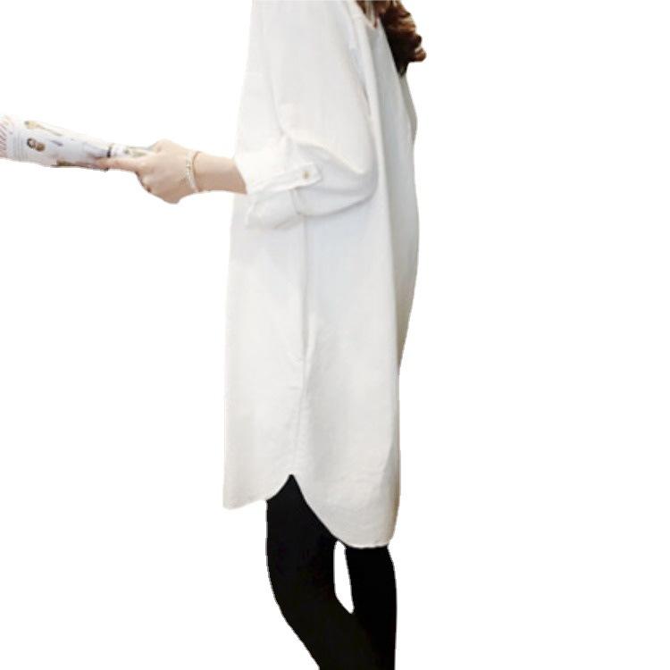 Ladies' Shirt BF Wind Loose Large Size Medium-length Shirt Female Long-sleeved V-neck White Casual Versatile Shirt Temperament Elegant Fashion Top