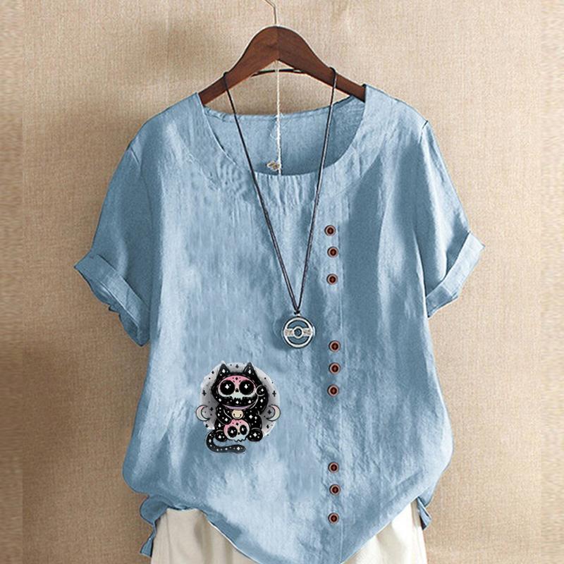 

Женская модная футболка с круглым вырезом и коротким рукавом, повседневная хлопковая льняная рубашка с рисунком, летняя блузка с героями мультфильмов, топы, топы больших размеров 5XL зелёный