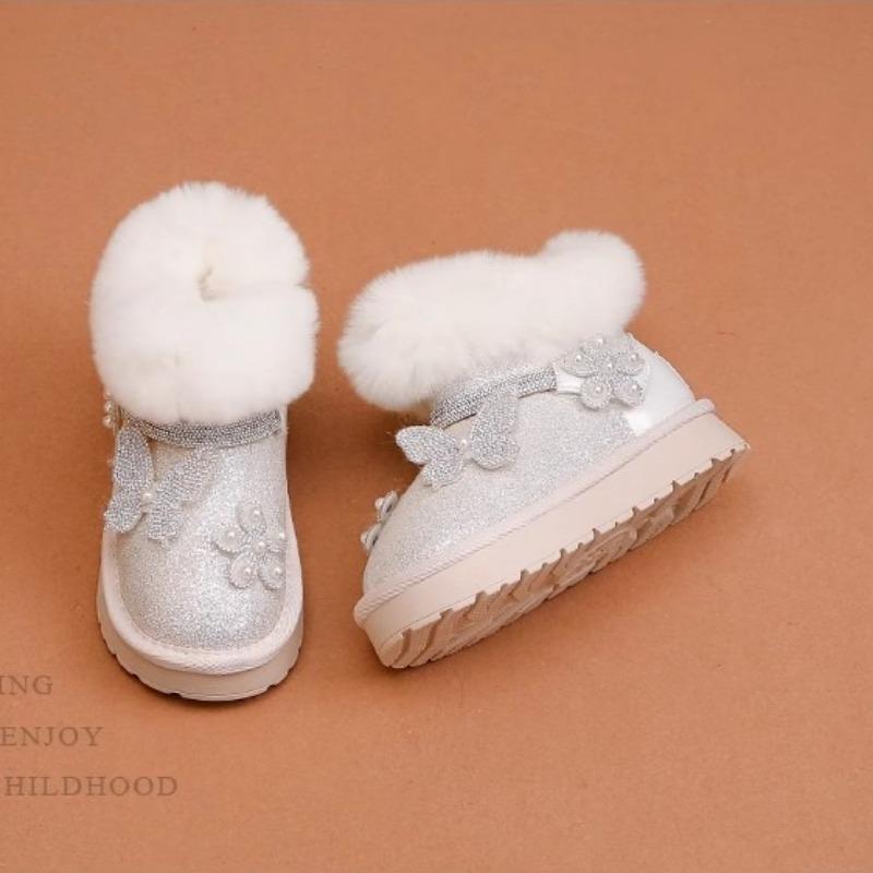 Children's Warm Snow Boots Baby Thick Velvet Crystal Boots Little Girl Thick Cotton Shoes
