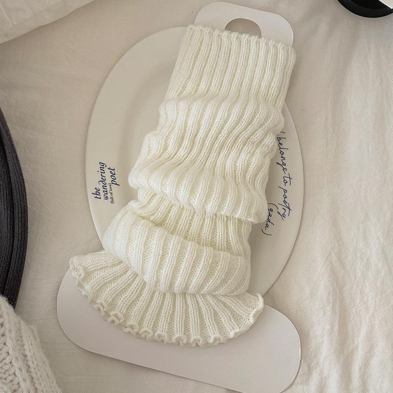 

Women s 2025 Autumn Knit Vertical Stripe Leg Warmers - Korean Style Slimming & Loose Fit Long Socks One Size вершковий/білий