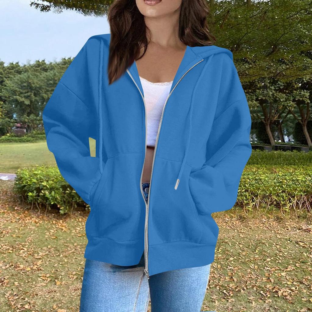 Women's Fashion Casual Long Sleeve Solid Color Hooded Sweatshirt Tops