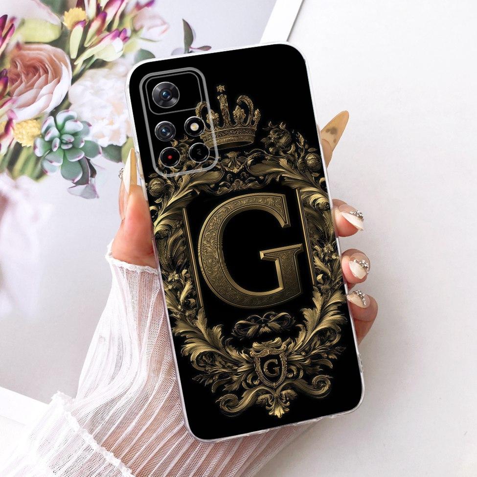 For Xiaomi Poco M4 Pro 5G Case Transparent Luxury Crown A-Z Letters 2D Flat Pattern Soft Phone Case 21091116AG MZB0BGVIN