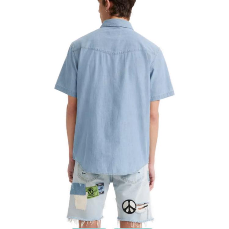 Levis Solid Color Single-Breasted Fitted Short Sleeve Shirt Men Shirts Light-Blue A5722-0008