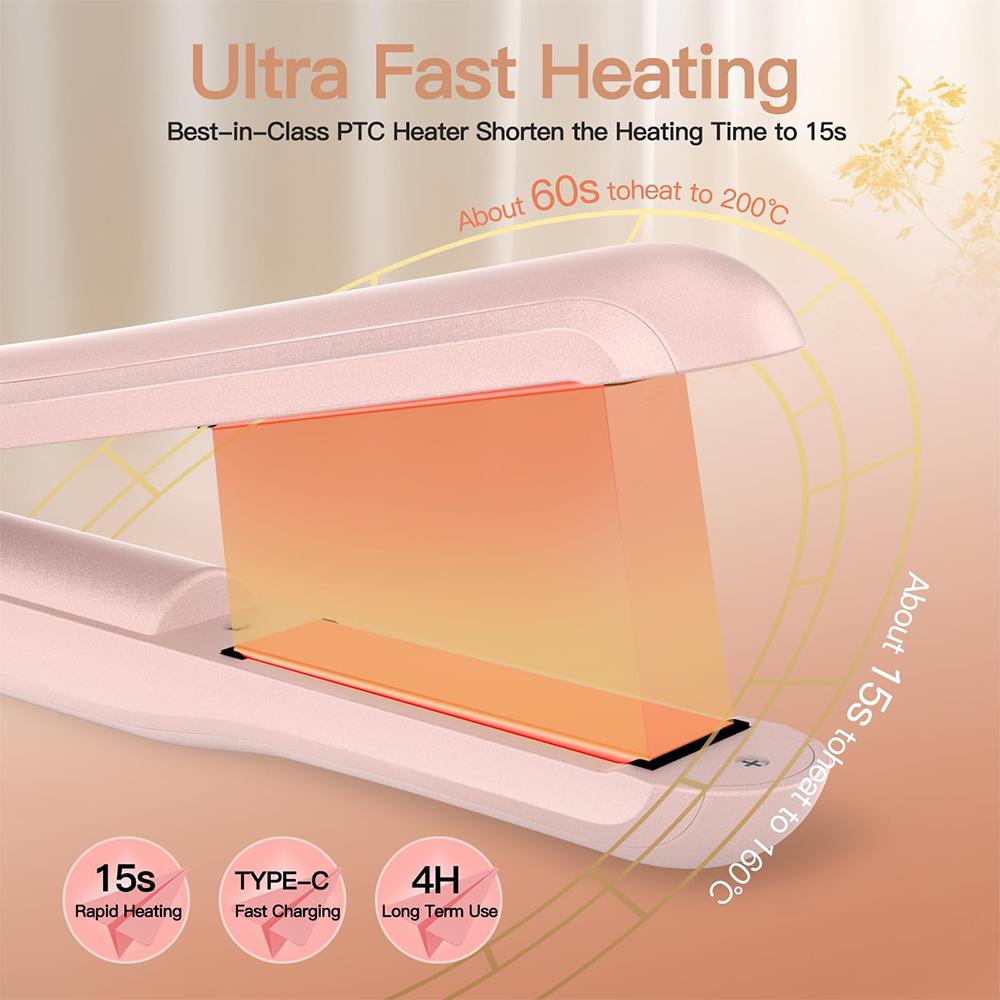 Wireless Hair Straightener 2 in 1 Portable Flat Iron Hair Curler USB Rechargeable Fast Heating Hair Straightener for Travel