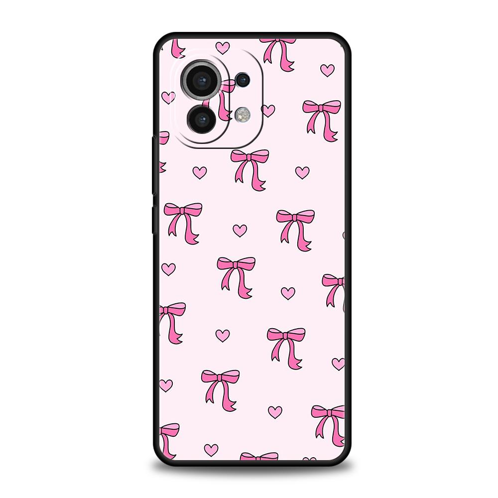 Phone Case For Xiaomi 15 14 13 12 Lite 14T 13T 12T Pro Poco X7 X6 X5 X4 X3 NFC F7 Ultra F6 Pro Soft Cover Cute Pink Heart Bow