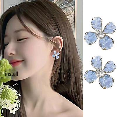 Blue Crystal Luxury Flower Earrings for Women - 2023 Trendy High-End Style
