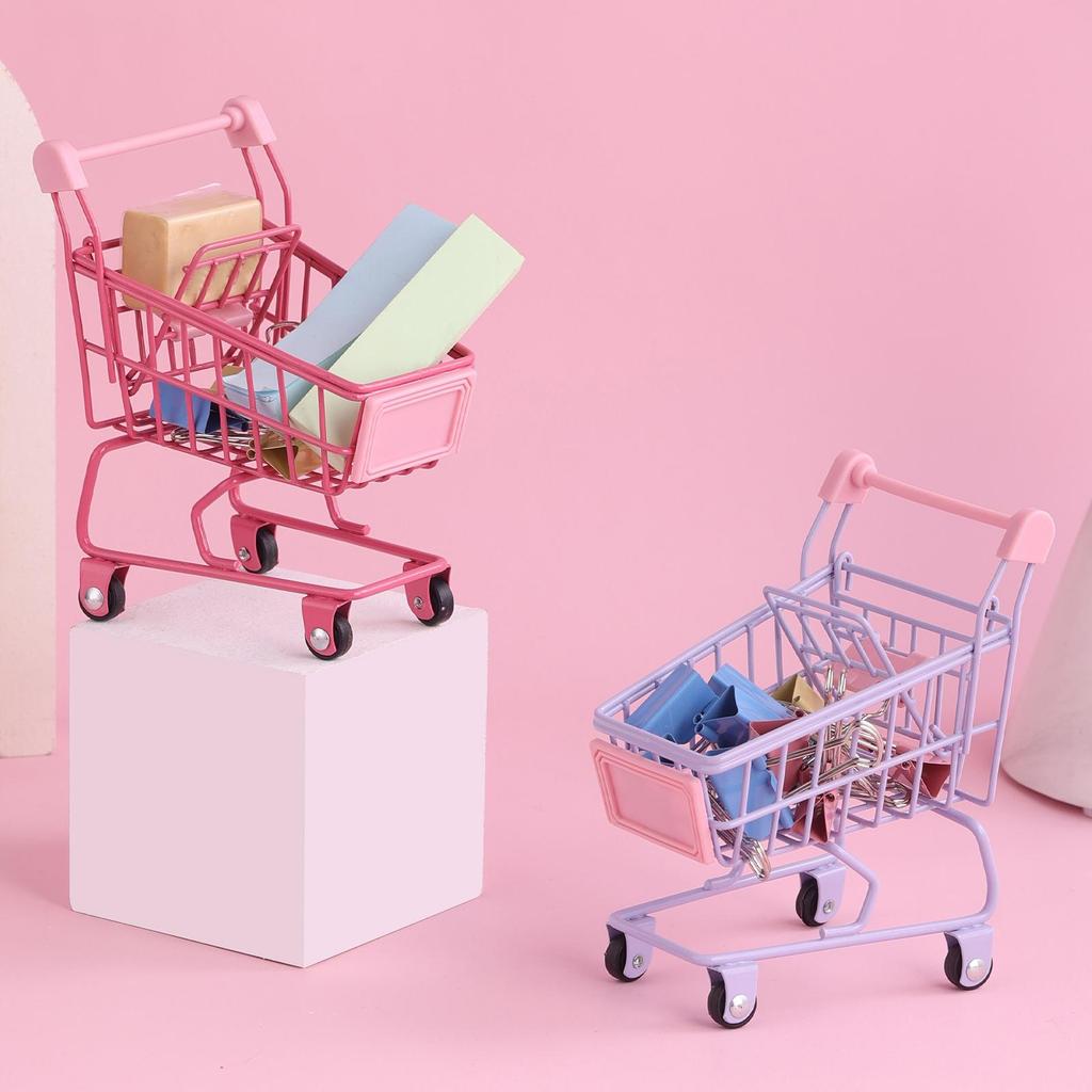Mini Shopping Cart Basket Cute Dollhouse Furniture Girl Gift Role Play Toy Multipurpose Desktop