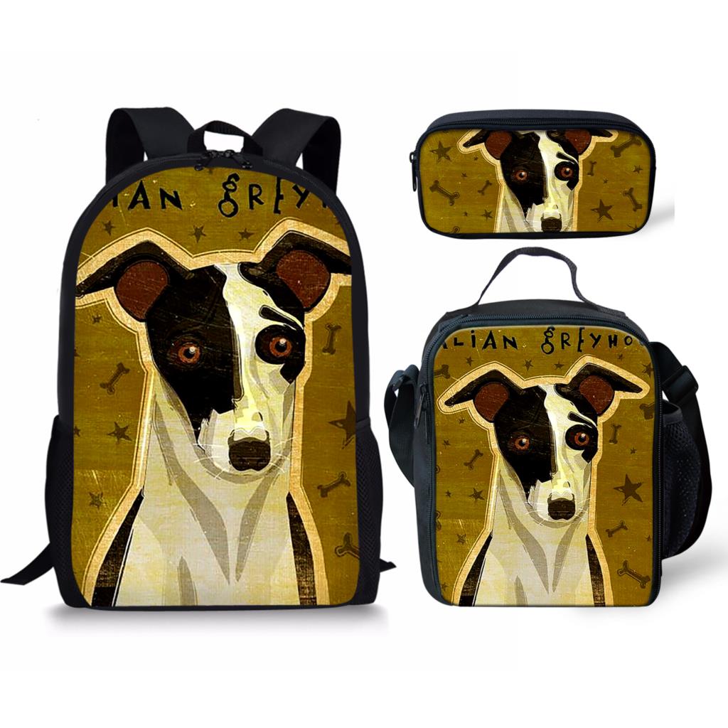 Classic Novelty Funny Cool Grehoud 3D Print 3pcs/Set pupil School Bags Laptop Daypack Backpack Lunch bag Pencil Case