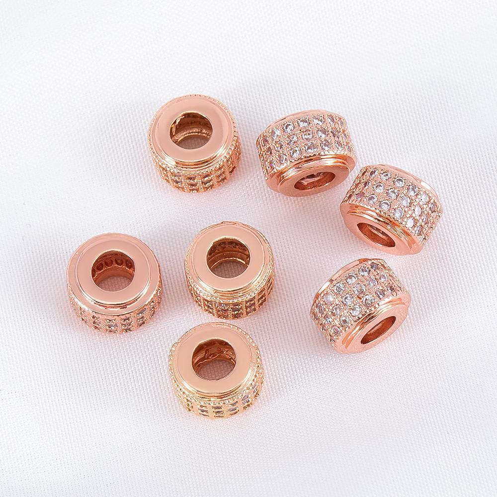 5Pcs 6.5x9mm Cylindrical Spacers Bead DIY Jewelry Making Large Hole Wheel Beads Necklace Bracelet Paved Zircon Brass Accessories