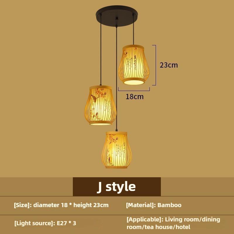 

Бамбуковое плетение Комбинация Креативная лампа Спальня Гостиная Фонарь Люстра Лестница Ретро Ротанг Трехголовый Подвесной светильник