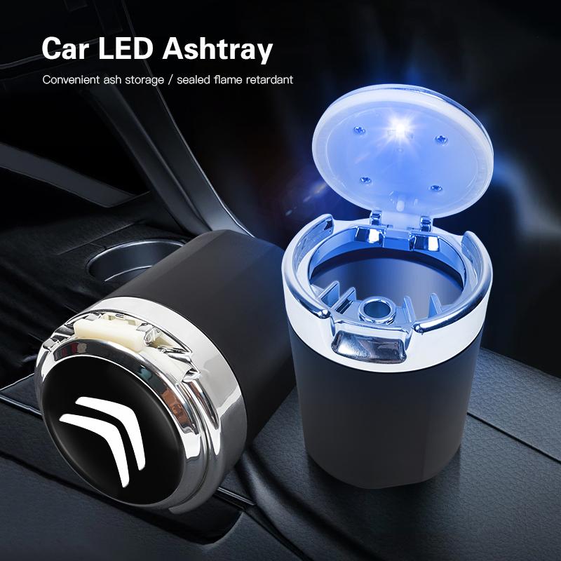 FFEC7 Car Interior Ashtray LED Light Portable Smoke Ashes Holder For Citroen C3 C5 Aircross C5X C4 Cactus Picasso e-C3 e-C4 C1 C6 C2