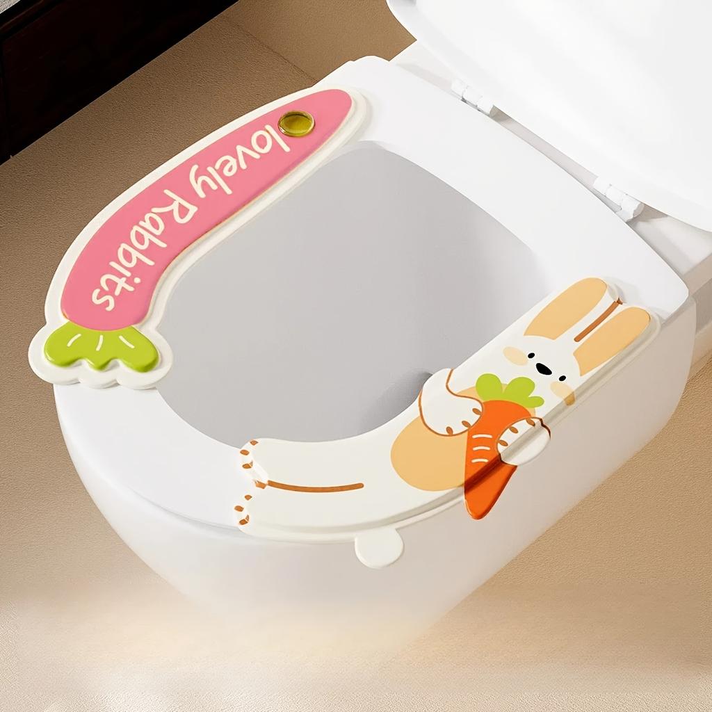 2pcs Scented Waterproof Toilet Seat Covers, Cartoon Rabbit & Carrot, EVA, Reusable, All-Season
