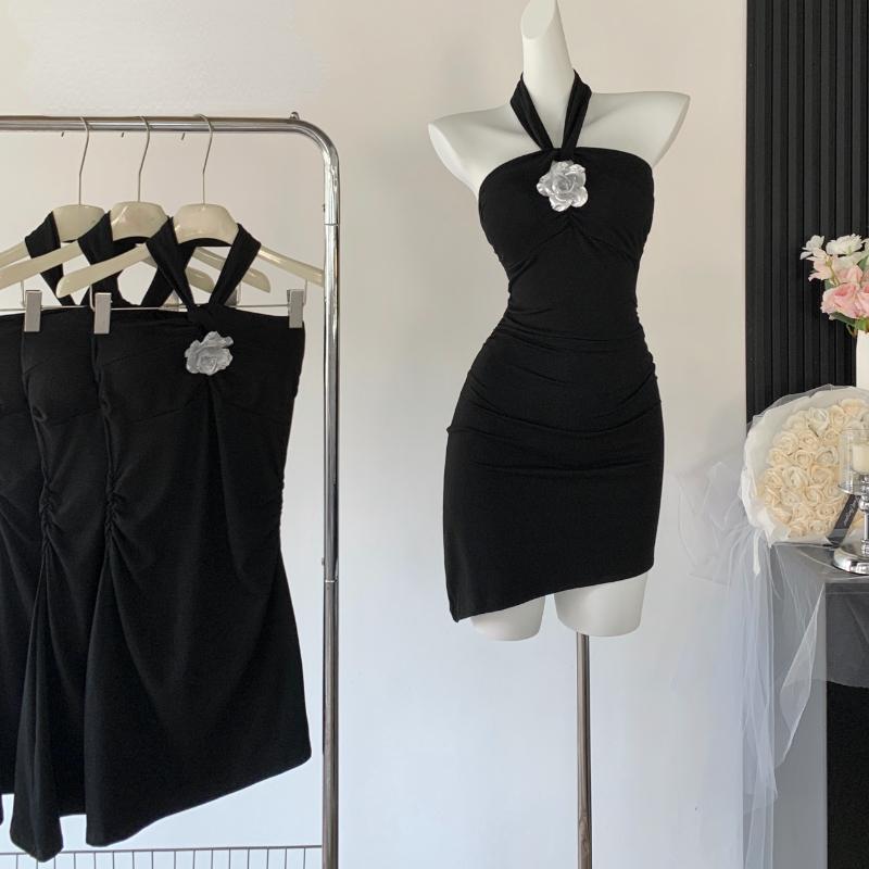 

Летнее винтажное элегантное черное облегающее мини-платье на пуговицах, женское повседневное вечернее платье без рукавов в стиле ретро, ​​корейское модное шикарное платье XL чёрный