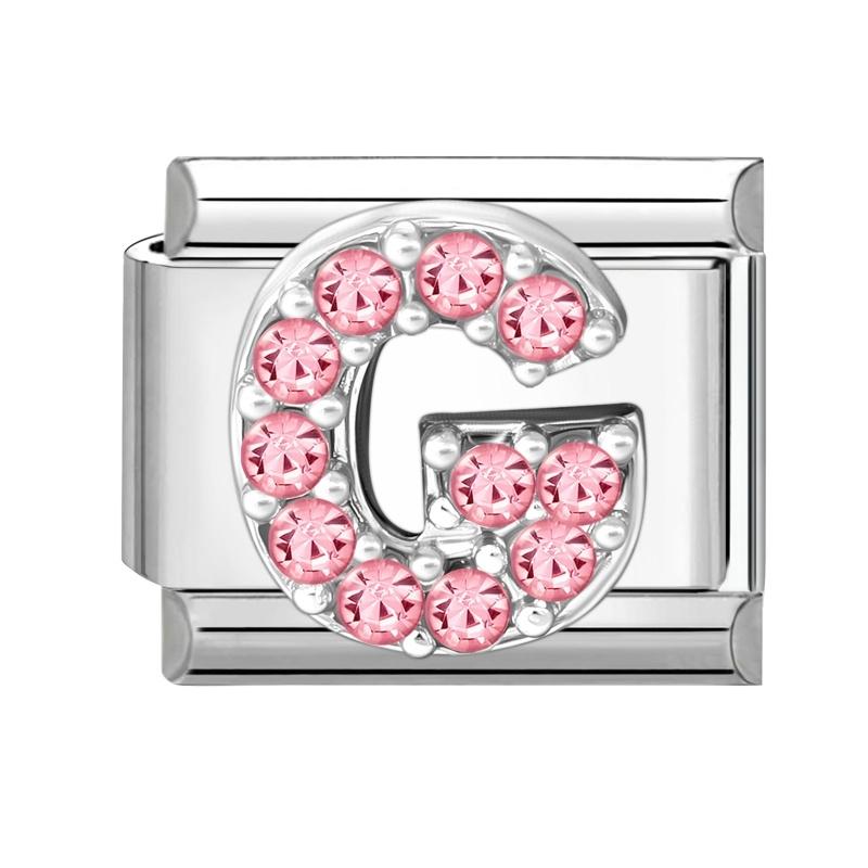 1pz Micro Intarsiato Zirconia Rosa Full Zircone 26 Lettere Inglesi Fascino Italiano Adatto Bracciale in Acciaio Inossidabile da 9mm Gioielli Fai da Te