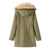 Women Hooded Plus Velvet Corduroy Coat Ladies Winter Cotton Coat Thickened Mid Length Warm Jacket