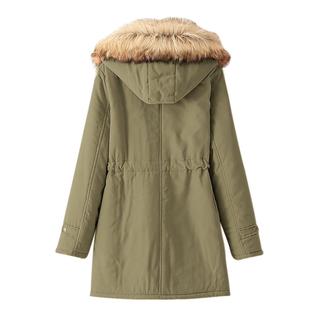 Women Hooded Plus Velvet Corduroy Coat Ladies Winter Cotton Coat Thickened Mid Length Warm Jacket
