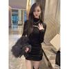 Autumn and Winter Design Hollow-out Half-turtleneck Dress for Women, Korean Style Spicy Girl Fitted Inner Layer, Slimming Pencil Short Skirt