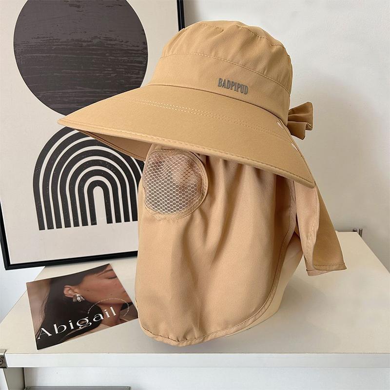 Wide Brim Foldable Shawl Hat Anti Uv Adjustable Integrated Face Mask Fisherman Hat Large Brim Sun Hat Tea Picking Hat Summer