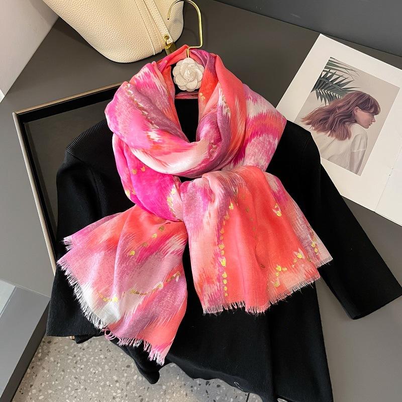 Summer Fire Clouds Niche Literary and Colorful Cotton and Linen Scarf for Women Versatile Spring and Summer Scarf Seaside Travel Shawl
