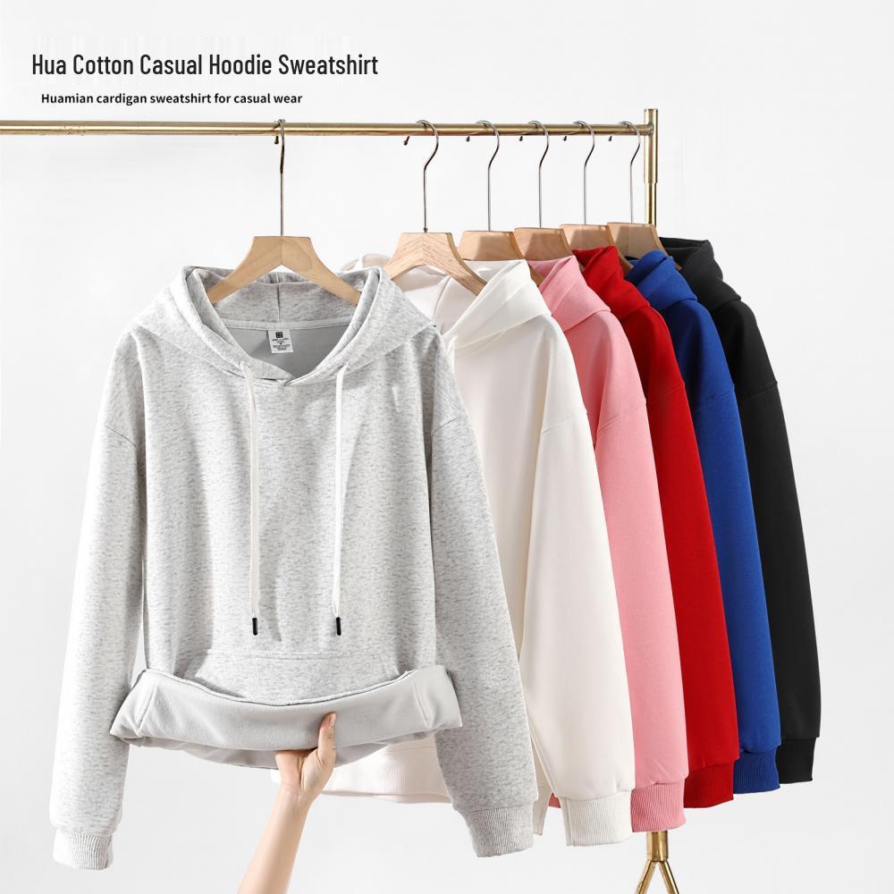 Hua Cotton Drop Shoulder Double Hood Sweatshirt - 300g Casual Solid Color Loose Fit (681)