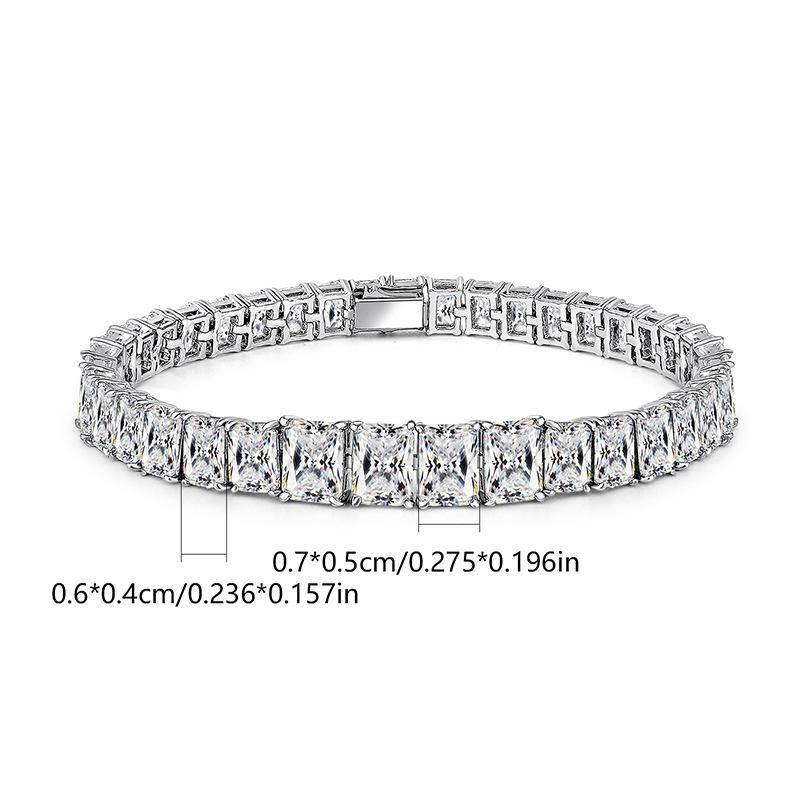 

Rectangular zircon tennis bracelet, spring buckle copper gold-plated tennis bracelet, zircon European and American. 6.5inch (16.5cm) білий