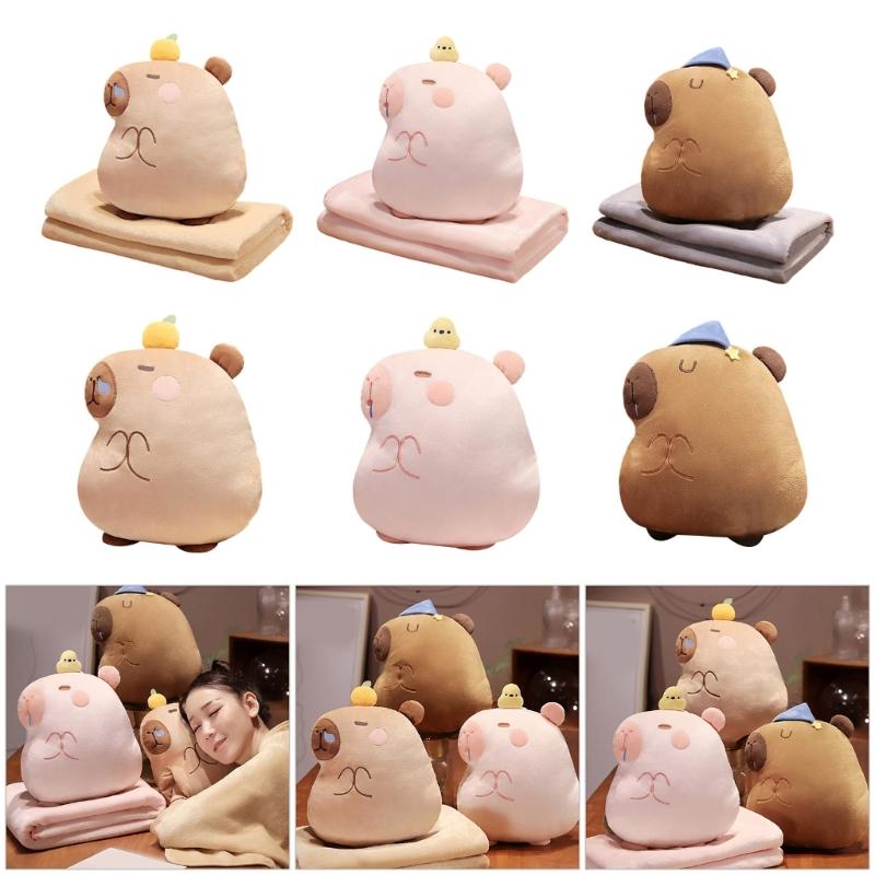 MultiFunctional Cartoon Capybara Pillow Blanket Combo Soft Cotton Throw  Chair Cushions for Kids Teens and Adults