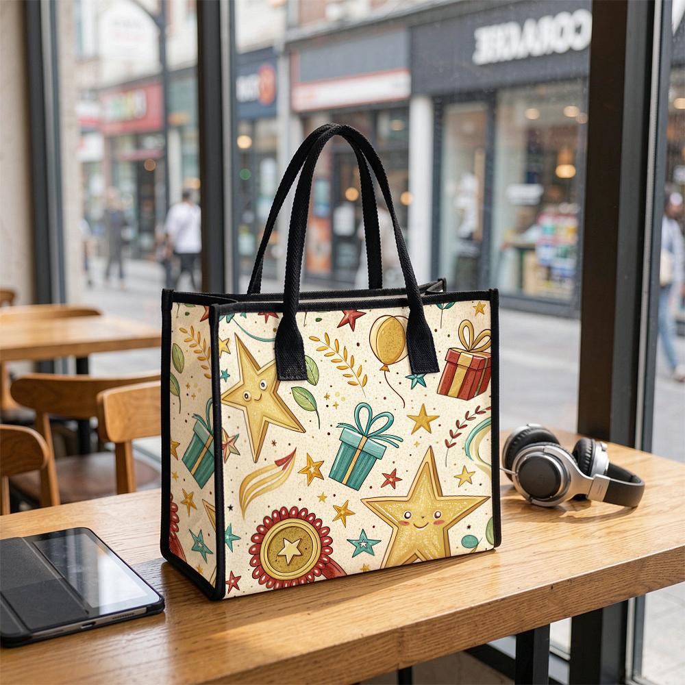 Cute Star Gift Pattern Tote Bag for Daily Shopping Travel Handbag Lightweight Portable Casual Outdoor Women Carryall Bag