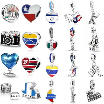 Original 925 Silver Flag Castle Camera Charms Pendants For Women Jewelry Making DIY Gift