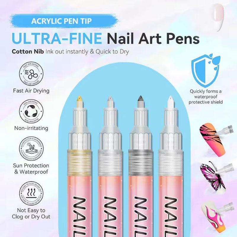 12Pcs Nail Art Pen Marker Set - 0.5mm Fine Tip for Precise Graffiti Drawing
