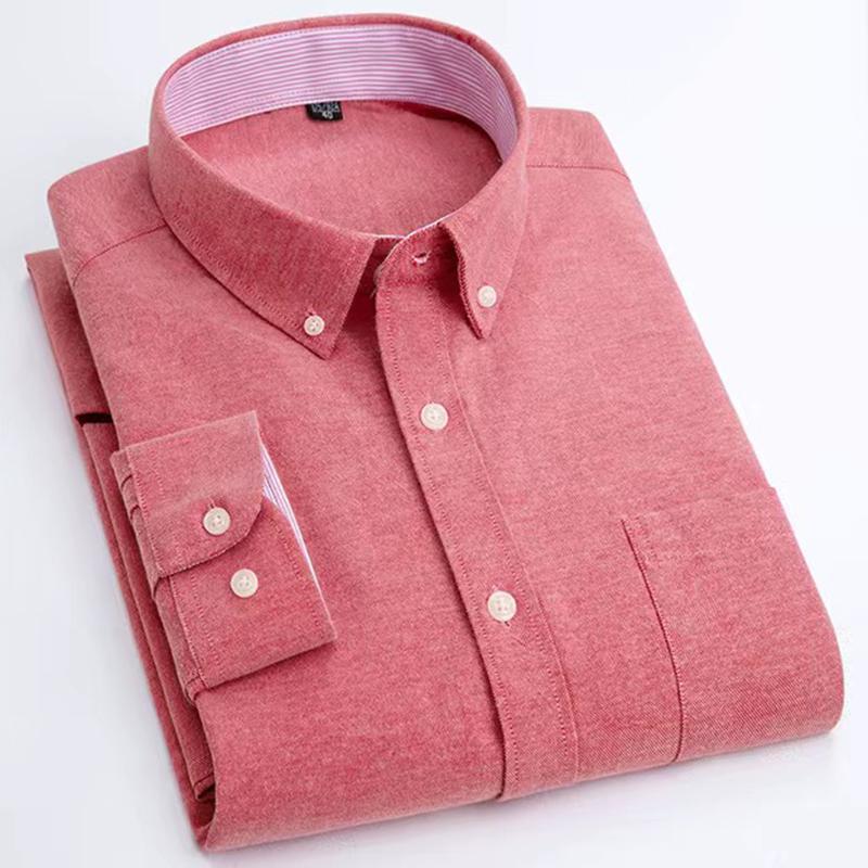 Men's Oxford Long-sleeved Shirts Casual Striped Gray Green Navy Business Long Sleeve Slim Button Up Shirt Men Fashion Trends
