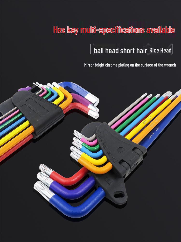 Industrial Color Hex Wrench Set: Chrome Vanadium Ball Head, Torx, Phillips, Star, Medium-Long, Foldable, Multi-Purpose.