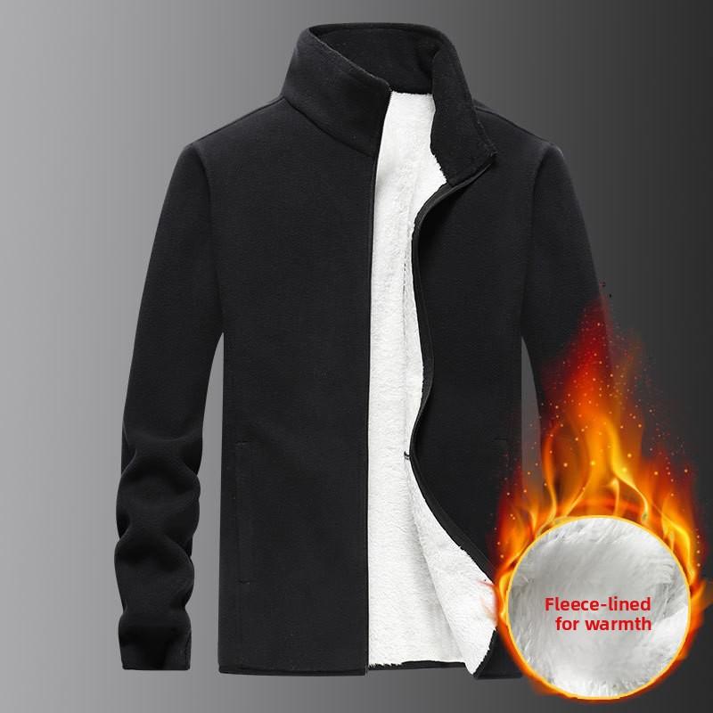 Plus Size Fleece Jacket for Men Winter Polar Fleece Sweatshirt Oversized Business Gentleman Stand Collar Jacket