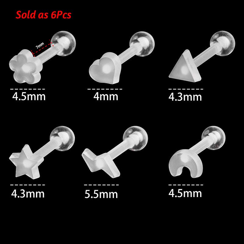 Transparenter Acryl Ohr- und Nasenstecker Stab mit Herz- und Pentagramm-Design