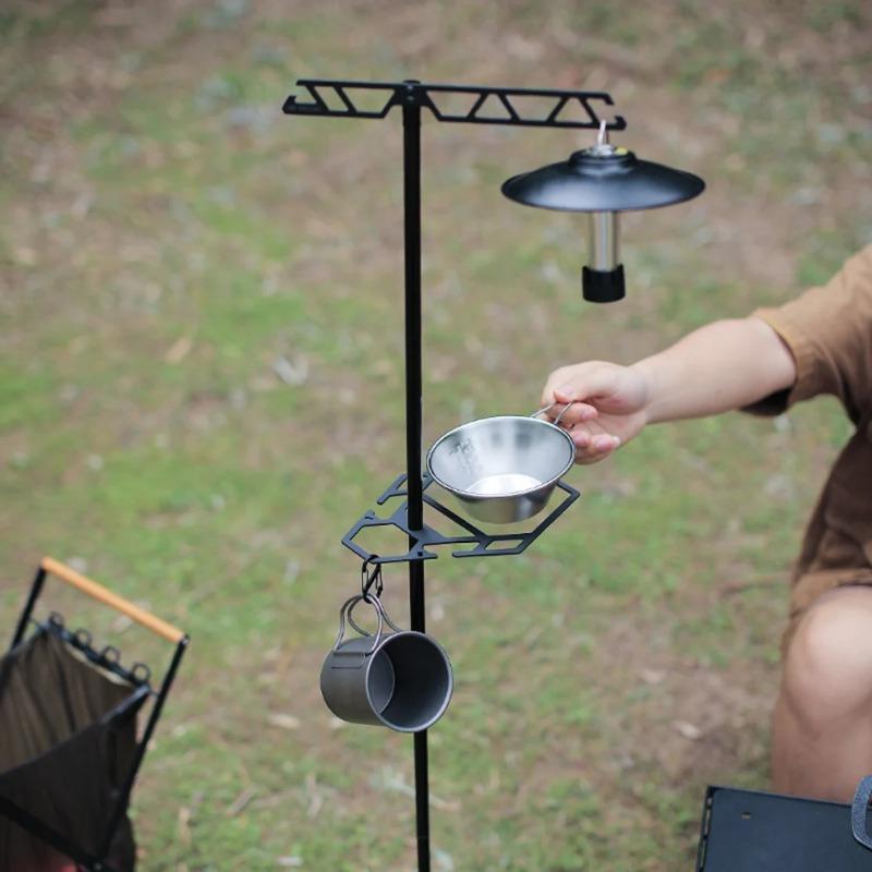 1PC Camping Hanging Rack Desktop Lantern Pole Stand Outdoor Picnic Cutlery Pot Pan Hanger Shelf Stainless Steel Plate Holder