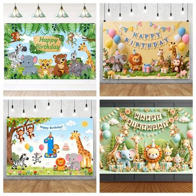 Cartoon Dschungel Zoo Kindergeburtstag Party Dekoration Fotografie Hintergrund Tuch Banner