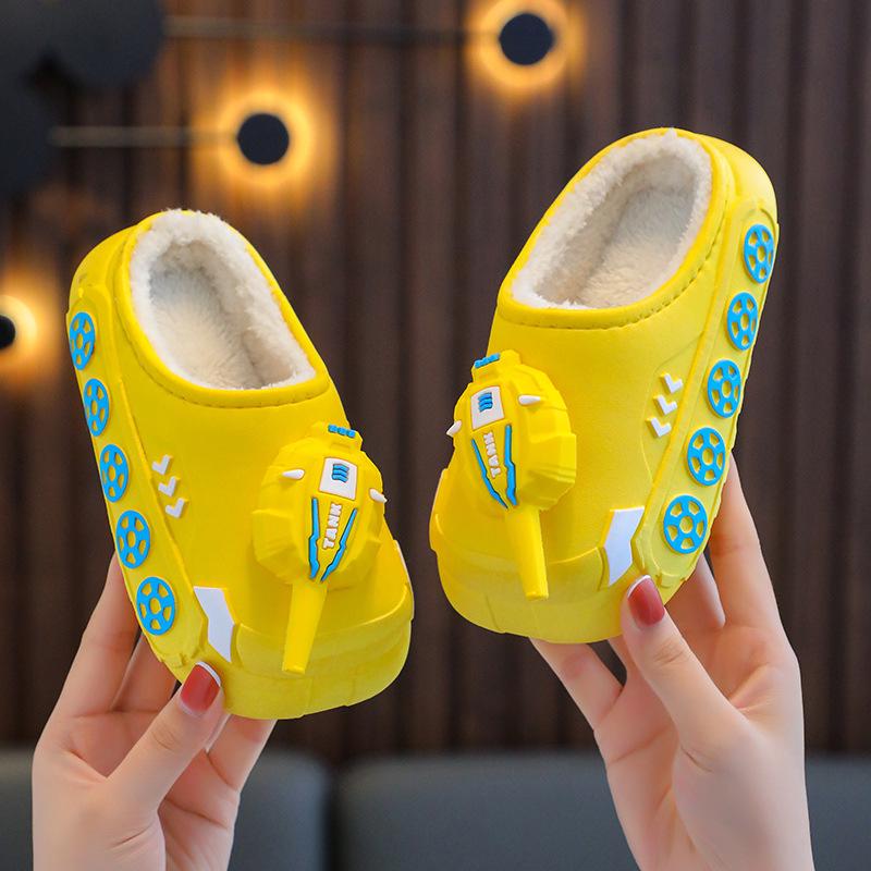 Children's Cute Cartoon Tank Rocket Velvet Warm Winter Slippers