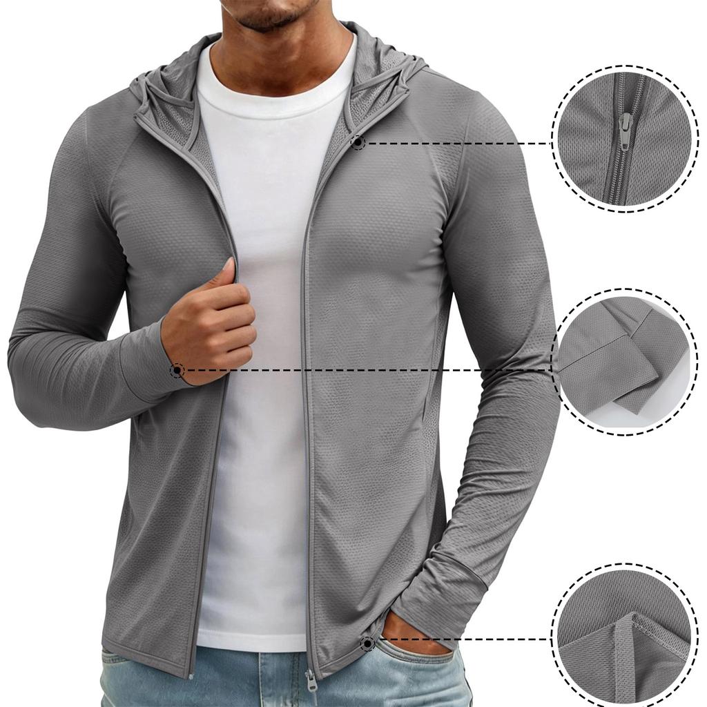 Men's Lightweight UV- Zip Up Hooded Jacket | Thin Sun Coat For Cycling Fishing Hiking