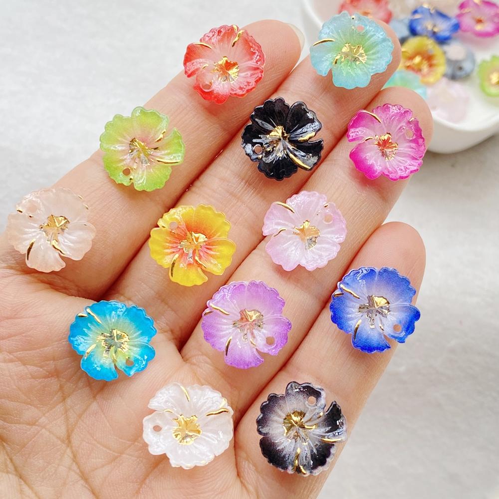 

10pcs 3D Shiny Colorful Acrylic Flower Flat-Back Single-Hole , Suitable for Scrapbook DIY Jewelry Craft 14mm
