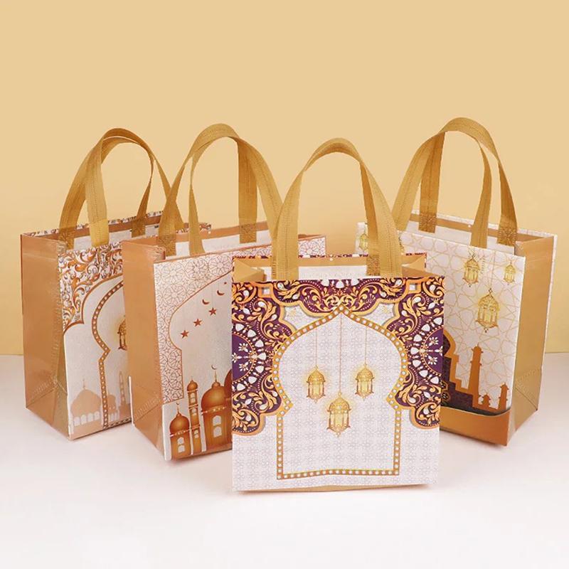 10Pcs Eid Mubarak Gift Bag Nonwoven Cookie Candy Packaging Bag Box Ramadan Kareem Muslim Islamic Festival Party Supplies