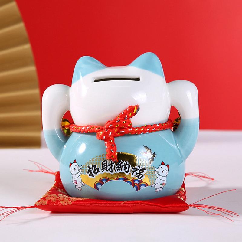 4.8 Inch Ceramic Maneki Neko Fortune Cat Coin Bank Money Box Lucky Cat Decoration Ornament Desktop Centerpiece Kitten Figure