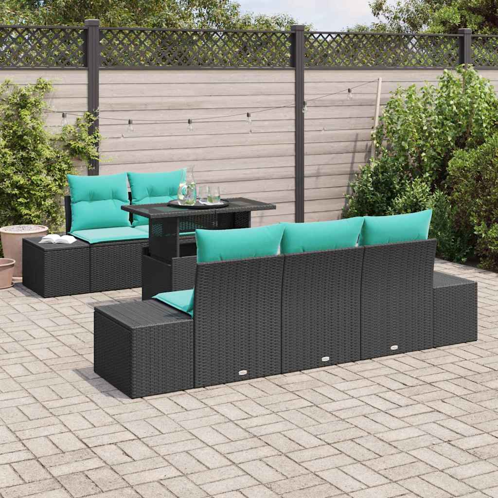 Garden Sofa Set 6 pcs 5 Seater Black and Turquoise